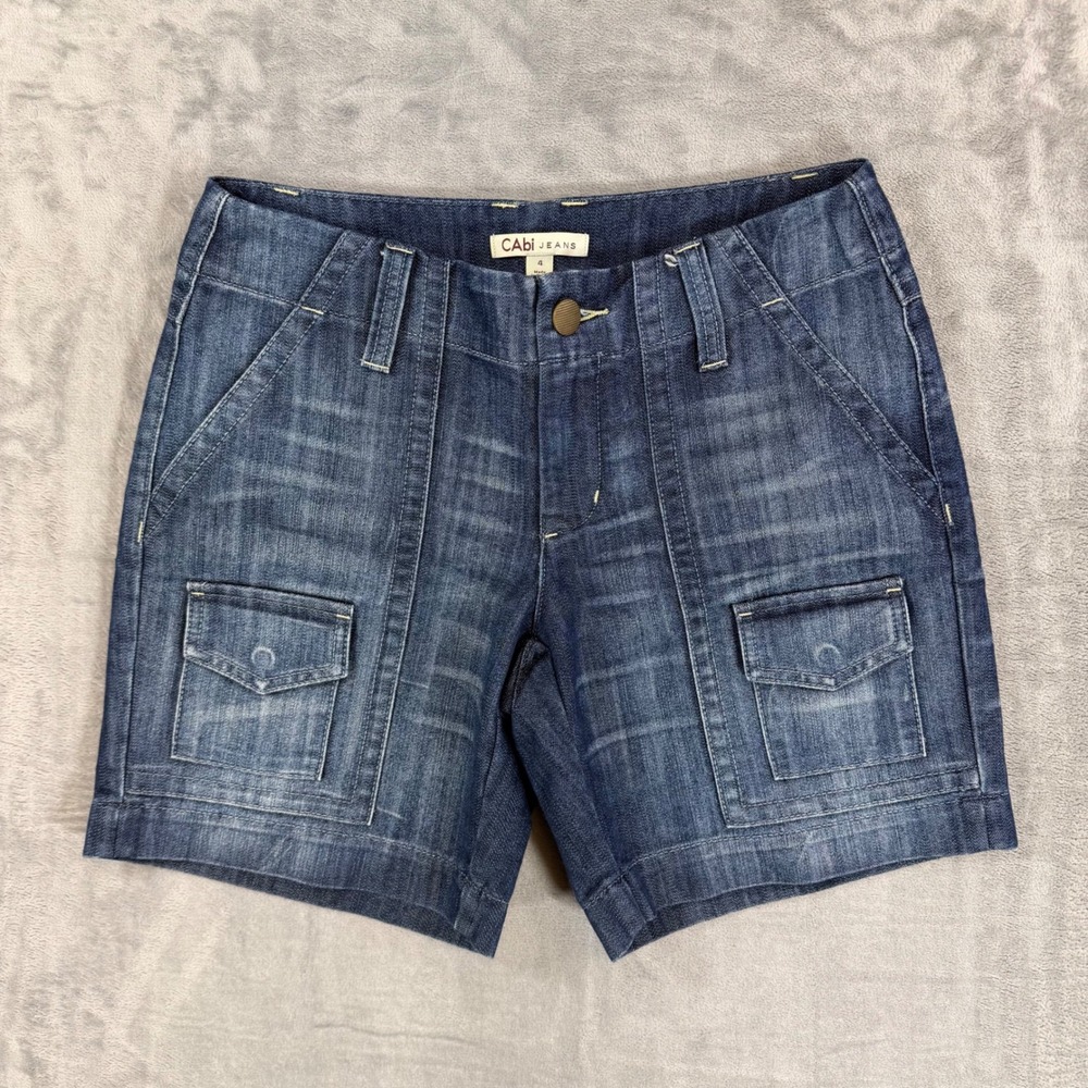 CAbi Jeans Cargo Denim Shorts Women's Size 4 Dark Blue Bermuda Shorts